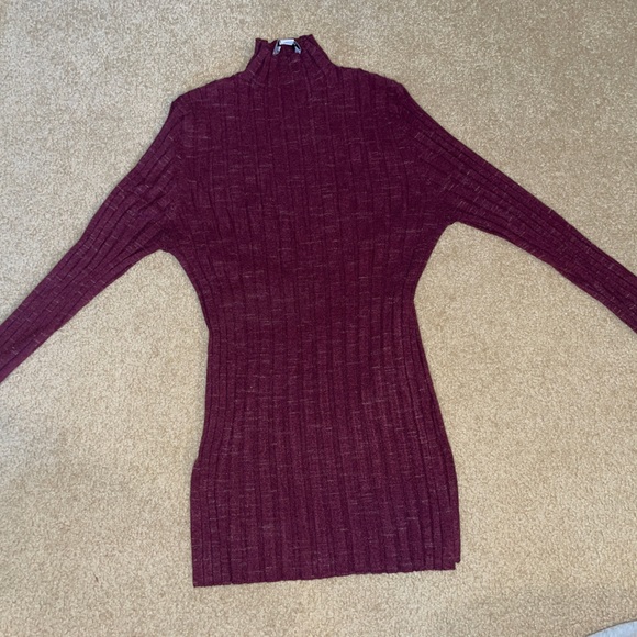 Topshop Sweaters - Burgundy/Maroon TOPSHOP Vintage Mock TurtleNeck Fitted Long Sleeve